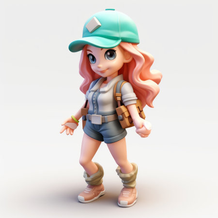 the female 3d icon in this image is made of clay material, giving it a smooth and shiny appearance. this cartoon character is depicted in full body with meticulous detail in a nintendo-inspired style. the isometric view and spot light enhance its features, making it stand out beautifully in high resolution 3d rendering on a white isolated background. ai generatedの素材
