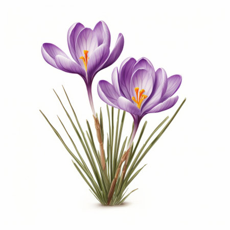 crocus photo featuring a vivid, realistic portrayal of the delicate flower with stunning detail, set against a clean white background. perfect for showcasing the intricate beauty of springtime blooms. ai generatedの素材
