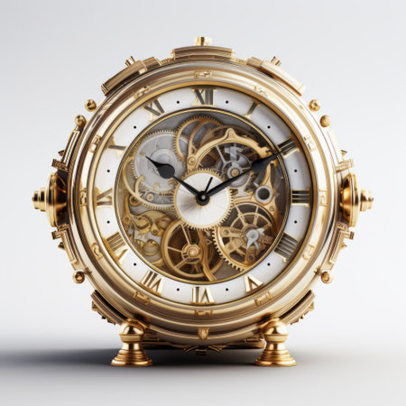 the clock rendering created with octane on a white background is a detailed and realistic representation. the intricate design of the clock is beautifully showcased, with accurate lighting and shadows enhancing its appearance. this digital clock image captures the essence of a real clock, making it visually striking and authentic. ai generatedの素材