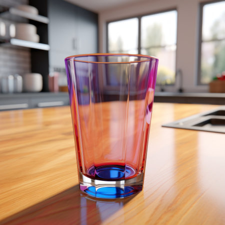 glass cup 3d model for kitchen shears with ar support in a 19:6 aspect ratio. stunningly detailed design that showcases the elegant curves and transparency of the glass. perfect for virtual kitchen tool simulations and product demonstrations. incorporates advanced technology for an immersive augmented reality experience. ideal for digital presentations and online product showcases. ai generatedの素材