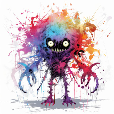 the monster in this algorithmic art is captivating, featuring intricate designs and vibrant colors. it stands out against the isolated white background, showcasing its full body in a mesmerizing display of creativity and imagination. ai generatedの素材