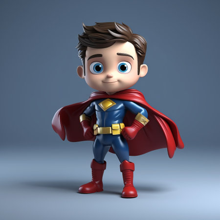 a cute male superhero in 3d model, featured in full-body pose. isolated on a white background, this character exudes strength and charisma. perfect for any superhero-themed projects or designs. ai generatedの素材