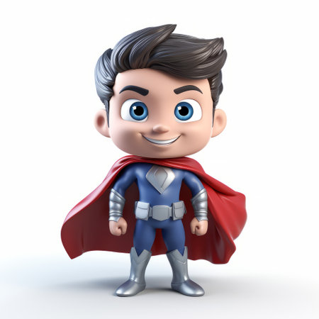 a cute male superhero in 3d, isolated on a white background, displaying a full-body pose. this character brings a dynamic and heroic vibe, perfect for graphic design projects, illustration purposes, or superhero-themed content. get this high-quality 3d superhero image for your creative projects or creations today. ai generatedの素材
