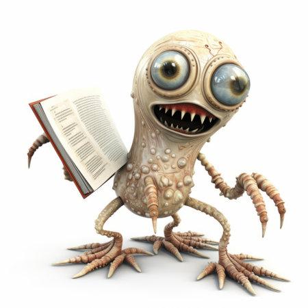 the 3d comic book creature stands out against a white background in a full-body shot. this quirky character adds a touch of fantasy to any project. embark on a creative journey with this unique and eye-catching design. ai generatedの素材