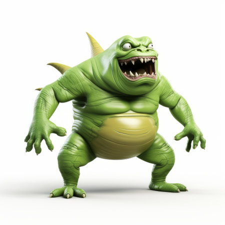a 3d comic book creature, isolated on a white background, is showcased in full body. the detailed design of the character adds depth to the image, making it a captivating visual for comic book enthusiasts and digital art lovers. the creature stands out against the blank canvas, making it the focal point of the illustration. ai generatedの素材