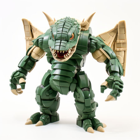 this lego legendary creature features intricate details and vibrant colors, standing tall on a white background. the mythical being is rendered in full body, showcasing its unique design and impressive size. perfect for collectors and enthusiasts of fantasy-themed lego sets. ai generatedの素材