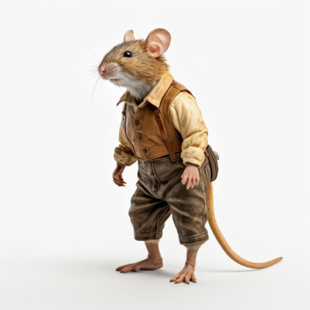 a mouse for farm labor captured in a hyper-realistic photography style. this detailed image showcases the subject from a full back angle view, set against a crisp white background, in stunning 4k resolution. ai generatedの素材