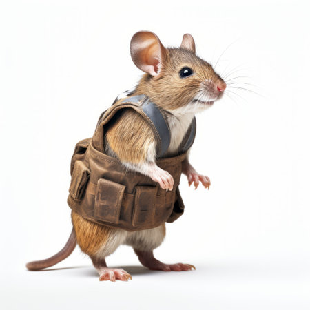 this hyper-realistic photograph showcases a full back angle view image of a mouse designed for farm labor. the detailed depiction in 4k resolution brings out the intricacies of the design. set against a crisp white background, this image captures the essence of meticulous craftsmanship. ai generatedの素材
