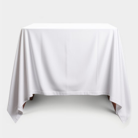 the empty tablecloth mockup showcases a front and back view in ultra-high definition. the design features a hyperealistic appearance on a white background, providing a professional look. this 8k image captures intricate details with precision, ideal for showcasing products. the iso 200 setting ensures optimal clarity and quality in the mockup presentation. ai generatedの素材