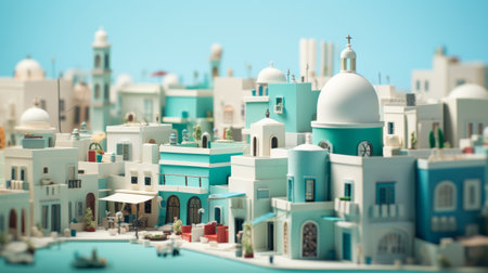 the tunis creature, made of a sleek rubber material, resembles a creation from studio ghibli. captured with a tilt-shift effect, ambient occlusion adds depth, set against a vibrant baby cyan backdrop. ai generatedの素材