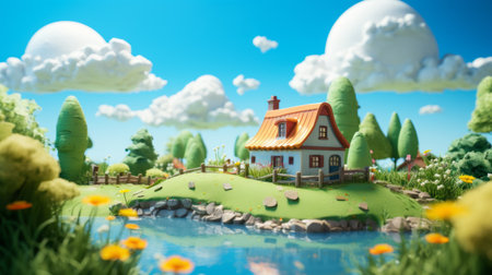 a dutch landrace model is depicted with a smooth rubber texture inspired by studio ghibli, captured using tilt-shift photography for a unique perspective. the image features ambient occlusion, enhancing the details, set against a vibrant baby cyan backdrop. ai generatedの素材