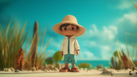 in the image, a gulf coast native is portrayed with a smooth rubber material, studio ghibli style. the tilt-shift photography effect adds a unique perspective, while ambient occlusion enhances depth. the bright baby cyan background complements the whimsical theme, creating a visually captivating and enchanting scene. ai generatedの素材