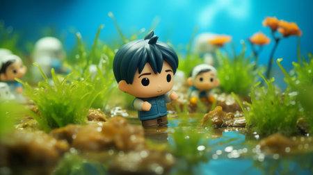 the teeswater sheep sits gracefully in a whimsical studio ghibli-inspired setting. its woolly texture blends beautifully with the smooth rubber material, creating a unique look. the tilt-shift photography effect adds a dreamy touch, while ambient occlusion enhances depth. set against a bright baby cyan background, the scene evokes a sense of enchantment and fantasy. ai generatedの素材