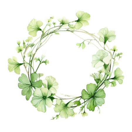 geranium wreath watercolor line art on a soft green background, minimalistic design with a touch of dadaism. the delicate strokes create a serene atmosphere against a plain white backdrop, bringing a sense of tranquility and simplicity to the artwork. ai generatedの素材