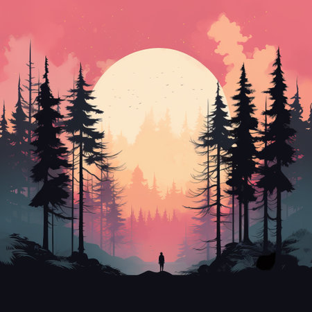 tall tree silhouette in forest line illustration with a subtle color palette. forest scene line art with tall trees. nature outline drawing of a tranquil forest. artwork featuring tree silhouettes against a serene background. forest illustration with tall tree outlines. nature drawing of trees in a peaceful setting. ai generatedの素材