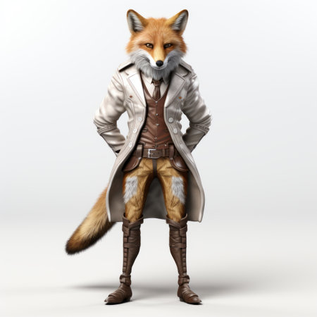 the 3d fox model showcases high-quality fashion with a german hefeweizen theme. the detailed full-body rendering captures the essence of the design on a crisp white background. this visually appealing image merges the elements of the fox, fashion, beer, and minimalistic backdrop. ai generatedの素材