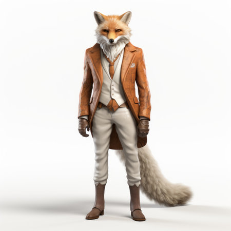 3d fox model showcasing high-quality fashion, inspired by german hefeweizen culture, against a clean white background. this detailed full-body render captures the essence of elegance and sophistication, perfect for visual branding or creative projects. ai generatedの素材