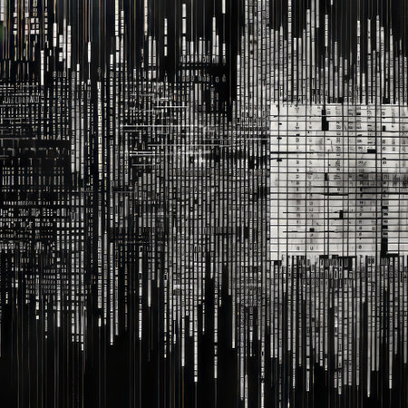 embroidered vertical barcode design in black and white ink on paper, creating a striking and modern aesthetic. the intricate pattern showcases a fusion of traditional embroidery techniques with contemporary barcode elements, resulting in a visually captivating artwork. ai generatedの素材