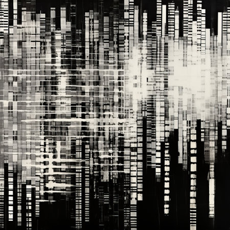 the image features a quilted design with vertical barcode straight lines created using black and white ink on paper. the intricate pattern combines the traditional quilting technique with a modern barcode concept, resulting in a unique and visually appealing piece of art. ai generatedの素材