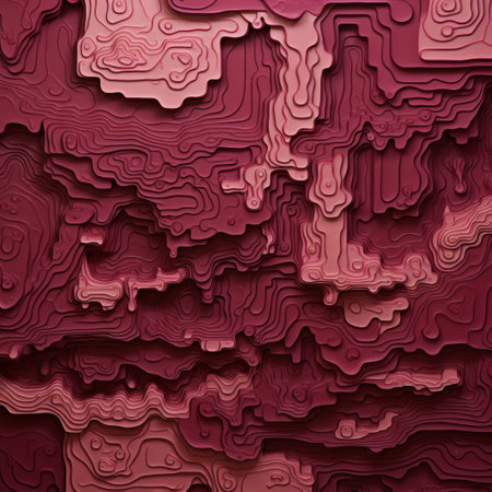the painting showcases intricate gaming-based patterns and precise topography in various shades of maroon. the multi-layered artwork is set against a matching maroon background, enhancing its bold and immersive design. the use of fabric adds a tactile element to this stylized gaming piece, creating a visually striking and dynamic composition. ai generatedの素材