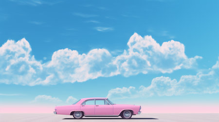 the wallpaper features a vibrant pink car on a sunny day. the close-up shot captures the vivid colors against a clear blue sky and open landscape. the high-resolution image shows intricate details of the car, highlighting its bright and bold design. ai generatedの素材