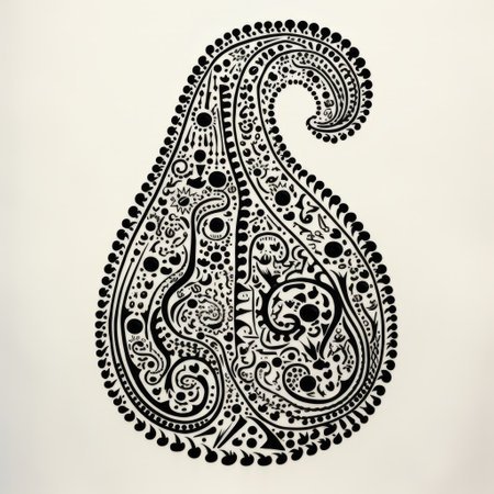 paisley design with vertical barcode lines, black and white ink on paper. unique fusion of patterns creates a modern and stylish visual. the blend of traditional and contemporary elements adds a dynamic touch to the artwork, ideal for creative projects seeking a fresh and innovative aesthetic. ai generatedの素材