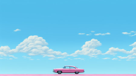 the wallpaper features a close-up shot of a vibrant pink car, set against a clear blue sky and open landscape. the high-resolution image showcases the intricate details of the car against the unobstructed horizon, creating a visually striking and colorful scene. ai generatedの素材