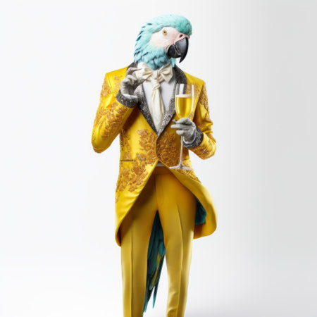 the high-quality 3d parrot model with intricate details is artistically crafted against a clean white background. the vibrant colors of the parrot's plumage pop, showcasing a true-to-life representation. this 3d render pairs beautifully with a refreshing czech pilsner, creating a visually appealing composition perfect for fashion and design enthusiasts. ai generatedの素材