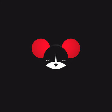 a mouse head logo featuring dark compositions, symbolic animal imagery, and a combination of black and red colors. the design exudes a sleepycore aesthetic with elegant and emotive faces, incorporating elements of memphis design. the logo's low resolution adds to its unique charm. ai generatedの素材