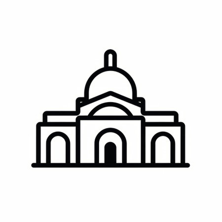 a city icon inspired by guatemalan art and hindu architecture, featuring a cathedral on a white background. with bold black lines reminiscent of farm security administration aesthetics, this simple yet captivating image combines the elegance of marble with the interactive exhibits of the fujifilm x100v camera. ai generatedの素材