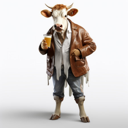 this 3d cow model represents high-quality fashion with a vienna lager touch. the full-body cow is elegantly designed against a clean white background, showcasing intricate details and realistic textures. perfect for adding a unique and playful element to any fashion or design project. ai generatedの素材