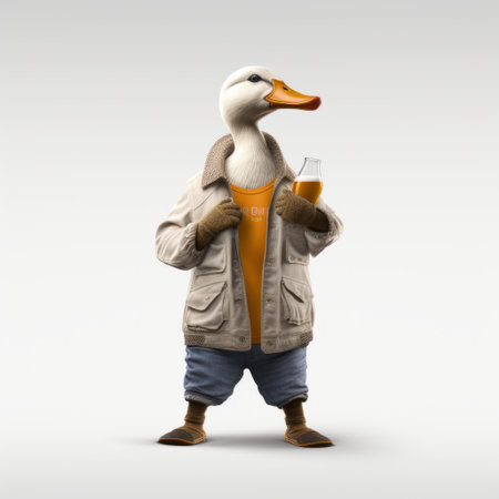 3d duck figurine with high-quality fashion details, perfect for belgian witbier promotions. the full-body design stands out against a crisp white background, making it a versatile and eye-catching visual for various marketing campaigns. ai generatedの素材