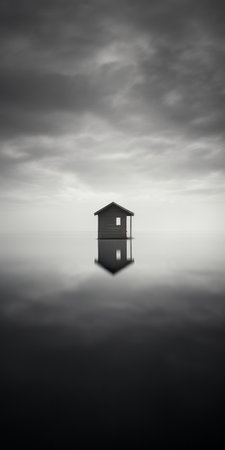 the photo of a studio features a surreal, cinematic, and minimalistic design, drawing inspiration from the artistic style of michael kenna. the composition captures the essence of tranquility and simplicity, with a touch of mystery and elegance. the monochromatic palette and subtle lighting add depth and mood to the space, inviting viewers to immerse themselves in its understated beauty. ai generatedの素材