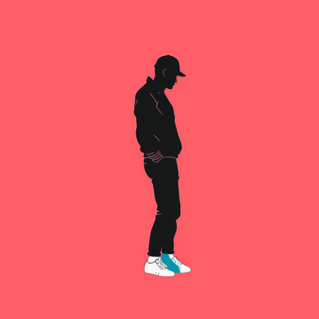 a silhouette of a person holding a skateboard against a vibrant red background. the image is created in the style of pink and cyan, giving it a hip-hop vibe. the portrait is pensive and minimalist, with clean outlines. it is a high-resolution photograph with an isometric perspective. the image also features celebrity image mashups. ai generatedの素材