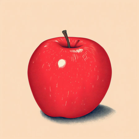 color drawn drawing of an apple, in the style of cross processing. the artwork features light red and beige tones, with a realistic perspective. it showcases americana iconography and bold colors, with playful use of light and shadow. this editorial illustration is characterized by its marks and vibrant aesthetic. ai generatedの素材