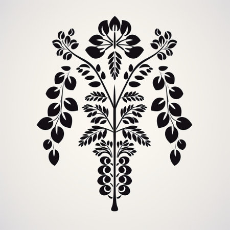 an antique-style stencil featuring a branch symbol is showcased on a warm background, reminiscent of polish folklore motifs. the design is minimalist, with black and white colors and decorative floral motifs inspired by persian miniatures. the high-resolution image captures the essence of biedermeier style, with delicate depictions of flora. ai generatedの素材