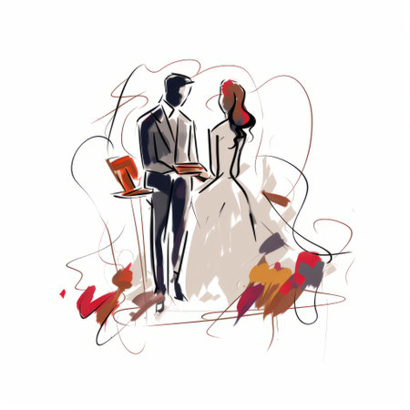 wedding watercolor palette painting: a single line drawing in a continuous and simple style, depicting a wedding scene. this graphic vector illustration showcases the beauty of watercolor paint, creating a unique and artistic representation of a wedding ceremony. ai generatedの素材