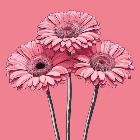 pink gerber daisies create a vibrant and eye-catching isolated vector pattern. the design stands out against a pink background, resembling surreal still life compositions. this monochrome painting, found on flickr, showcases an illusion of three-dimensionality. the photorealistic compositions are enhanced with a touch of humor and a hint of psychedelic surrealism. ai generatedの素材