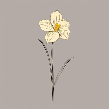 a white flower stands out against a gray background in this minimalist cartoon-style illustration. the light yellow and beige tones add a romantic touch to the linear and naturalistic shadows. inspired by the shang dynasty, this colored cartoon-style artwork captures the essence of simplicity and elegance. ai generatedの素材