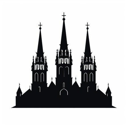 the church silhouette stands against a white background, showcasing the grandeur of gothic architecture. this helsinki school-inspired image captures a nostalgic illustration reminiscent of american iconography. with a touch of symmetry, this photograph, found on flickr and associated with the associated press, exudes a graphic and captivating aesthetic. ai generatedの素材
