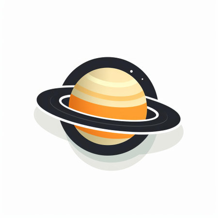 saturn, a graphic design-inspired illustration, is depicted isolated on a white background. the image showcases orange rings surrounding the planet, with layered imagery in light black and dark beige tones. the illustration exudes subtle irony and cleverness, reminiscent of witty cartoons, animated gifs, logos, and a color palette featuring light azure and orange. ai generatedの素材