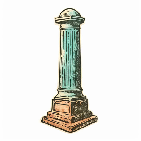 a vector illustration of a roman column, showcasing a light bronze and teal color scheme. the artwork combines elements of ceramic street art, wood engraving, and realistic usage of light and color. the design incorporates a goosepunk aesthetic, reminiscent of urban signage from the 17th century. ai generatedの素材