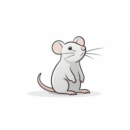 a cartoon rat is depicted on a white background in a clean and minimalist style. the illustration features subtle use of color, with light magenta and gray tones. the lines are clean and sharp, showcasing a simple and rounded design. the overall aesthetic is clean and simple, with a focus on clean inking and minimalistic designs. ai generatedの素材