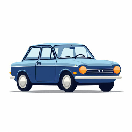 vintage audi automobile, a classic car with a retro charm. this old audi car showcases the iconic design of the 1970s, featuring a sky-blue and navy color scheme. the flat illustrations style adds a touch of nostalgia, reminiscent of soviet socialist realism. with its detailed character design and the presence of a minolta riva mini camera, this image captures the essence of a bygone era.の素材