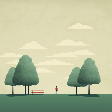 an illustration featuring a couple of trees and several young men, created in the nostalgic minimalism style with subtle gradients. this artwork by nicolas bruno captures tranquil gardenscapes with a combination of red and green hues. the illustration showcases pensive portraiture, merging nature and human elements seamlessly. ai generatedの素材