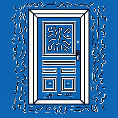 a blue door adorned with a captivating drawing featuring wavy lines, reminiscent of the experimental styles of artists like andy singer, josef albers, and daan roosegaarde. this multimedia artwork blends digital and manual techniques, creating a unique and visually striking piece. the drawing appears to be poured onto the door, adding an element of cryptopunk aesthetics to the overall composition. ai generatedの素材