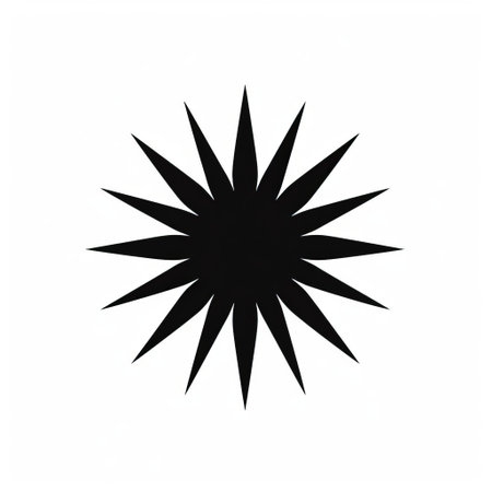 the photo features a minimalist illustration with a black sun burst design on a white background. inspired by esoteric iconography, the style is reminiscent of artists like hendrick ter brugghen and govaert flinck. the design includes symbolic elements and spiky mounds, showcasing a simple yet impactful minimalism. ai generatedの素材
