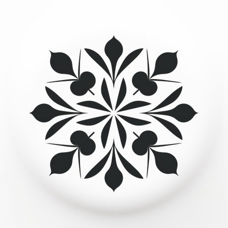 a white vintage floral pattern with a round shape, perfect for a minimalist black and white tv advertisement. this design incorporates elements of egyptian iconography, bentwood, leaf patterns, bold colors, marks, religious iconography, and graphic symmetry. ai generatedの素材