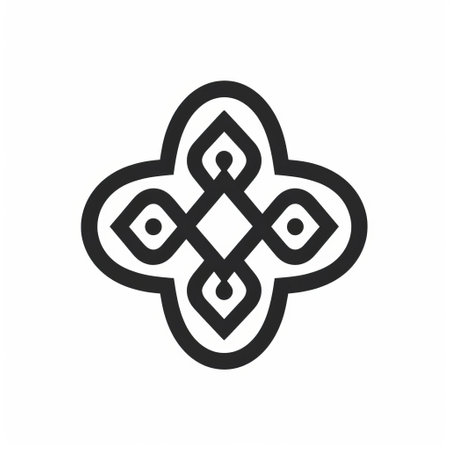 a celtic knot icon, featuring a contemporary middle eastern and north african art style. this isolated vector symbol design showcases monochrome geometry with a birds-eye-view perspective. the squiggly line style adds a unique touch, reminiscent of carved religious icons from the 1000-1400 ce period. a reimagined religious art piece that merges cultural influences seamlessly. ai generatedの素材