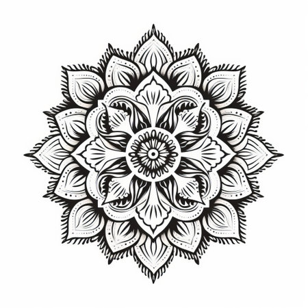 a woman's mandala design featuring a free vector illustration of a flower. this intricate pattern draws inspiration from wood engraving, indonesian art, and the artistic style of kerem beyit. the monochrome simplicity adds a touch of elegance, making it a perfect choice for those who appreciate flower patterns. ai generatedの素材